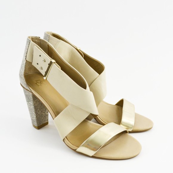 Ann Taylor Leather Strappy Snake Skin Heeled Sandals #123-1499 - Picture 1 of 5